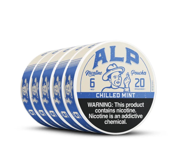 this is a photo of alp nicotine pouches 6mg chilled mint flavor